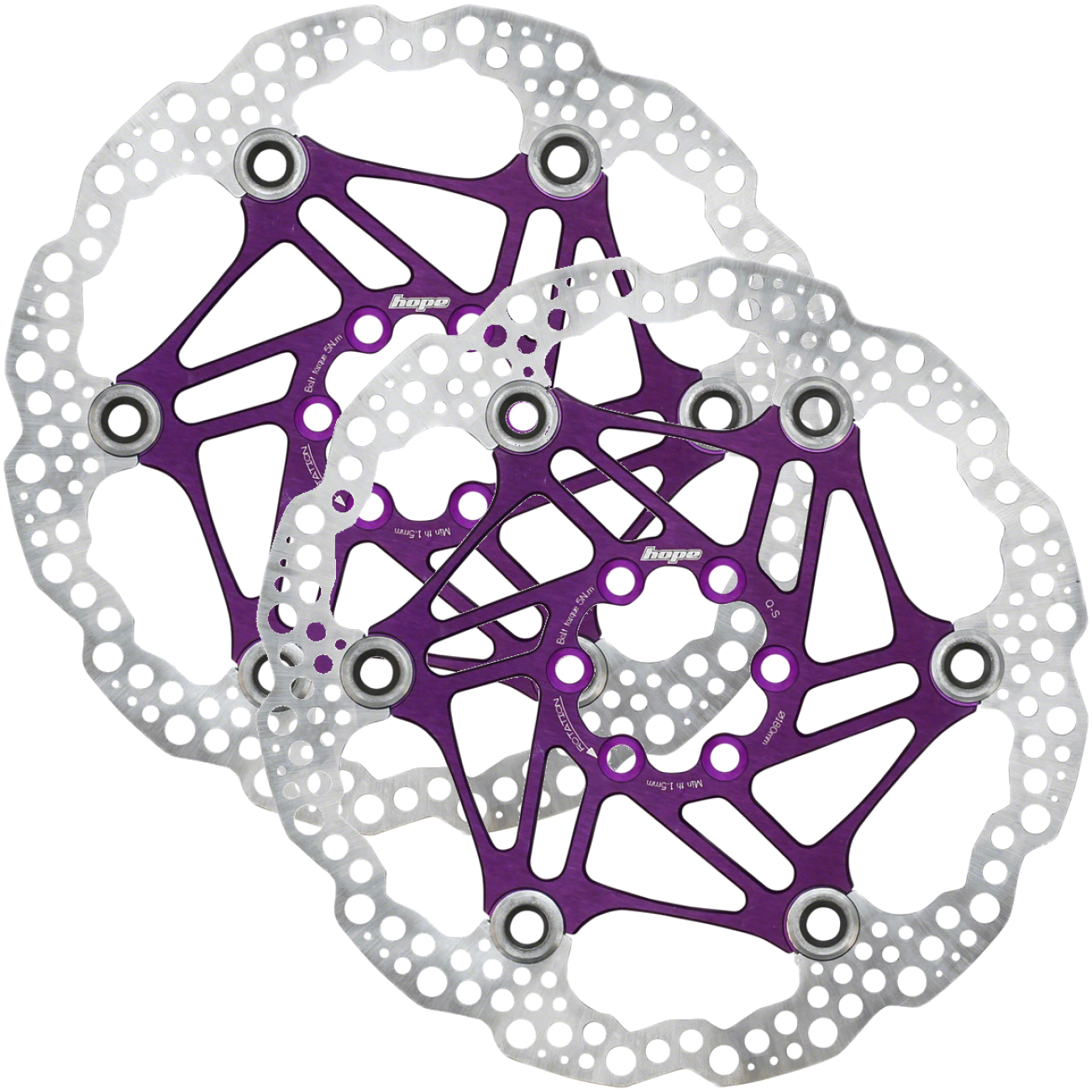Pack of 2 Hope Floating Disc Brake Rotors, 180mm, 6-Bolt, Purple